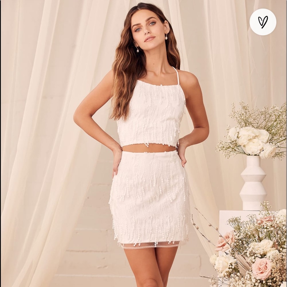 Dancing in a dream white fringe lace up 2 piece mini dress